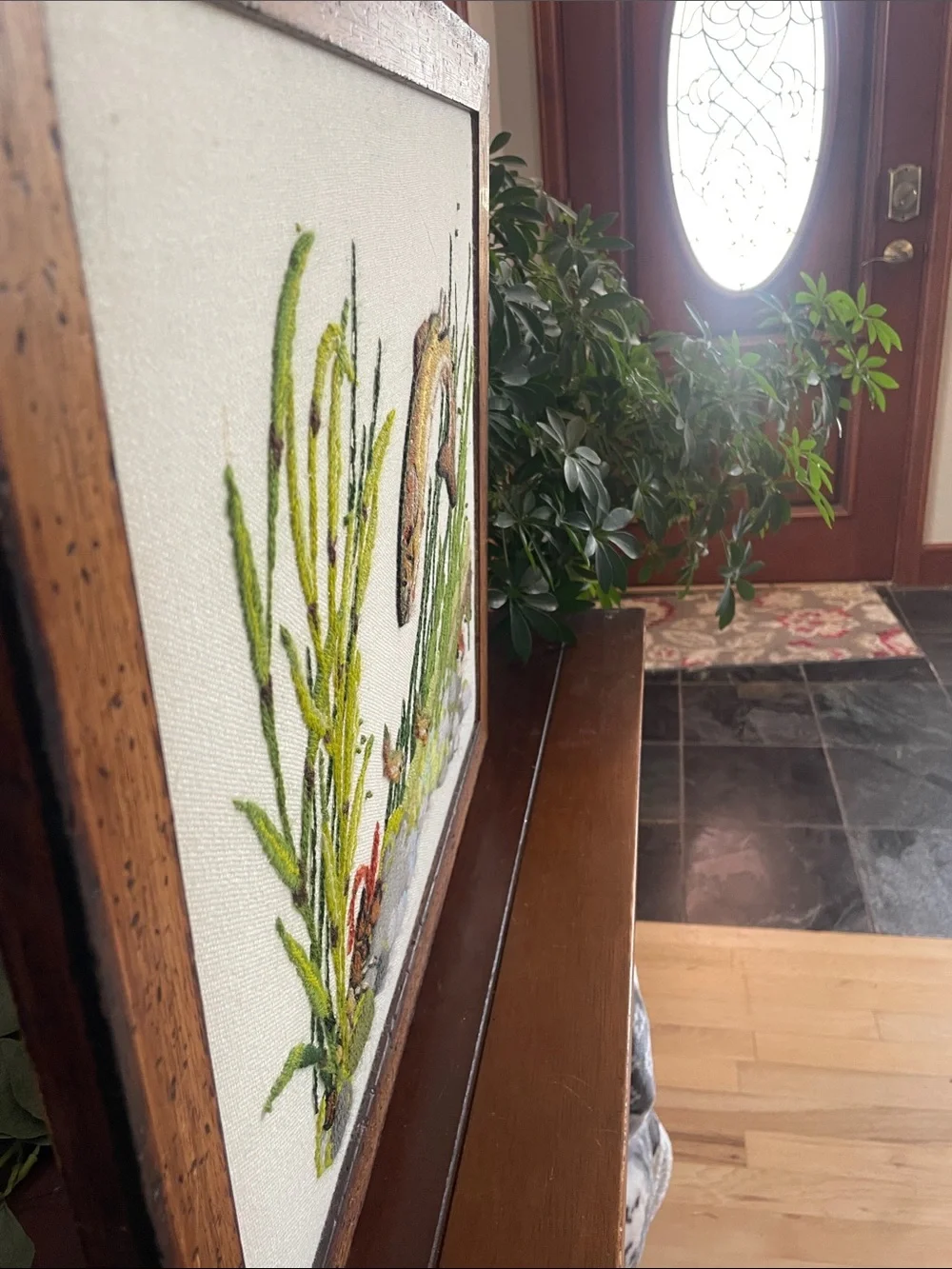 Embroidered Fish Aquarium Art - Green and Brown, hand made
